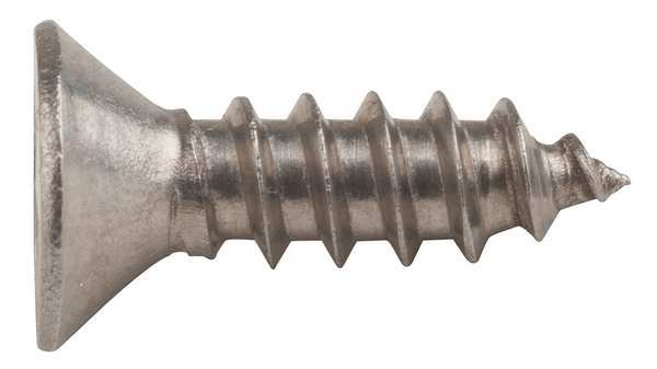 Sheet Metal Screw, #4 x 3/8 in, Plain 18-8 Stainless Steel Flat Head Phillips Drive, 100 PK