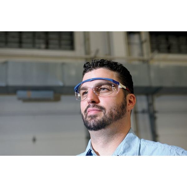 Safety Glasses, Wraparound Clear Polycarbonate Lens, Scratch-Resistant