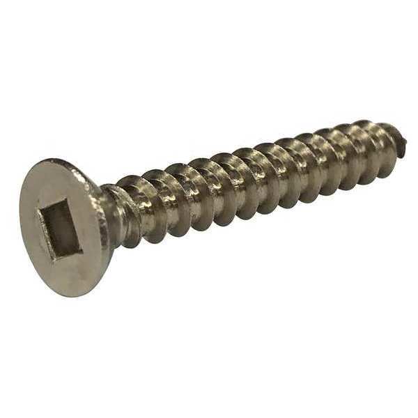 Sheet Metal Screw, #10 x 1-1/4 in, Plain 18-8 Stainless Steel Flat Head Square Drive, 100 PK