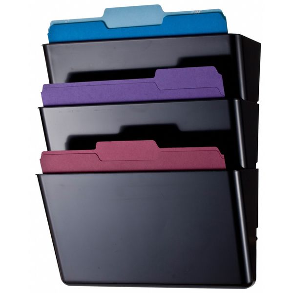 Wall Pocket, Letter, Black, 7 In H, PK3