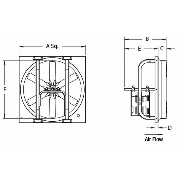 Standard Duty Exhaust Fan with Motor and Drive Package, 36 in Blade Dia, 115/208-230V AC, 1/2 hp