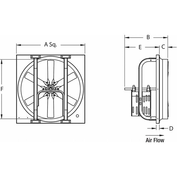 Standard Duty Exhaust Fan with Motor and Drive Package, 20 in Blade Dia, 115/208-230V AC, 1/4 hp