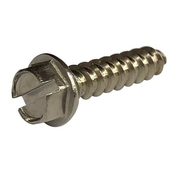 Sheet Metal Screw, #12 x 2 in, Plain 18-8 Stainless Steel Hex Head Slotted Drive, 50 PK