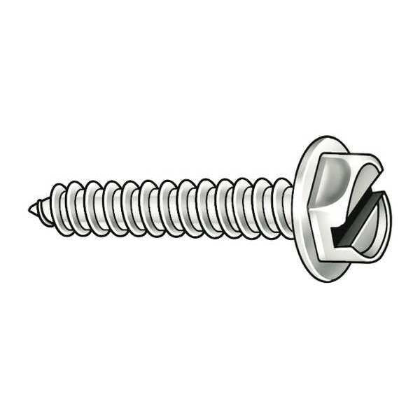 Sheet Metal Screw, #10 x 1/2 in, Plain 18-8 Stainless Steel Hex Head Slotted Drive, 100 PK