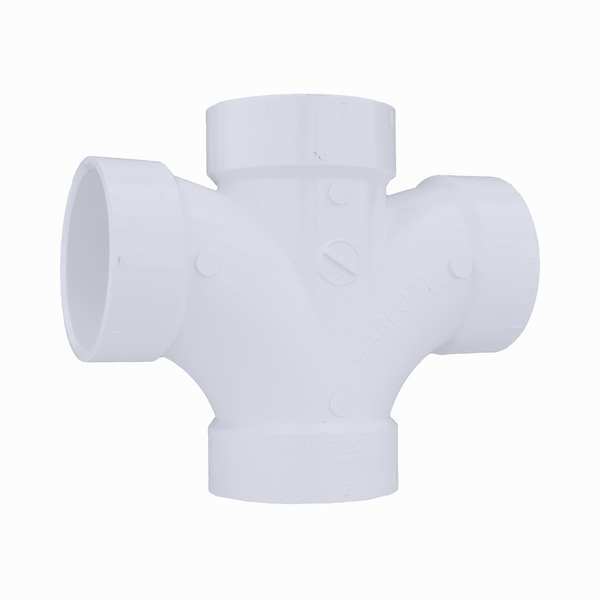 PVC Double Sanitary Tee, Hub, 2 in Pipe Size