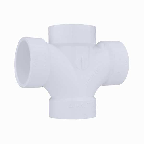 PVC Double Sanitary Tee, Hub, 1-1/2 in Pipe Size
