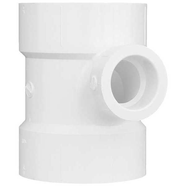 PVC DWV Sanitary Tee, Hub, 4 in x 4 in x 1 1/2 in Pipe Size