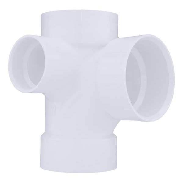 PVC DWV Sanitary Tee with Right Side Inlet, Hub, 3 in x 3 in x 3 in x 2 in Pipe Size