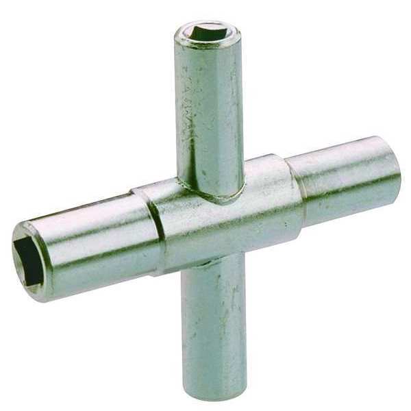 T-Shaped Water Key, 1/4 in, 9/32 in, 5/16 in, 11/32 in Sizes, 3-5/32 in Overall Lg, Steel, Chrome