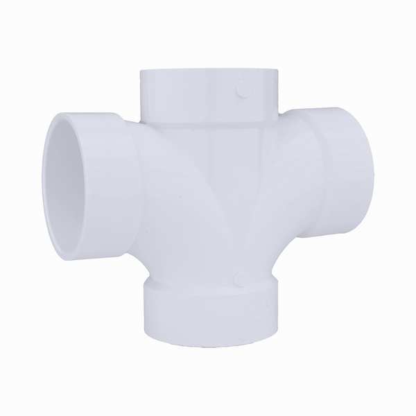 PVC Double Sanitary Tee, Hub, 4 in Pipe Size