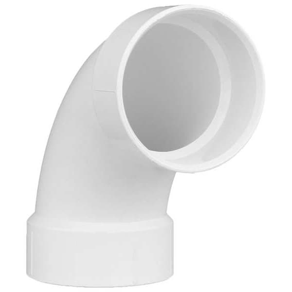 PVC 90 Degree Long Sweep Elbow, Hub, 4 in Pipe Size