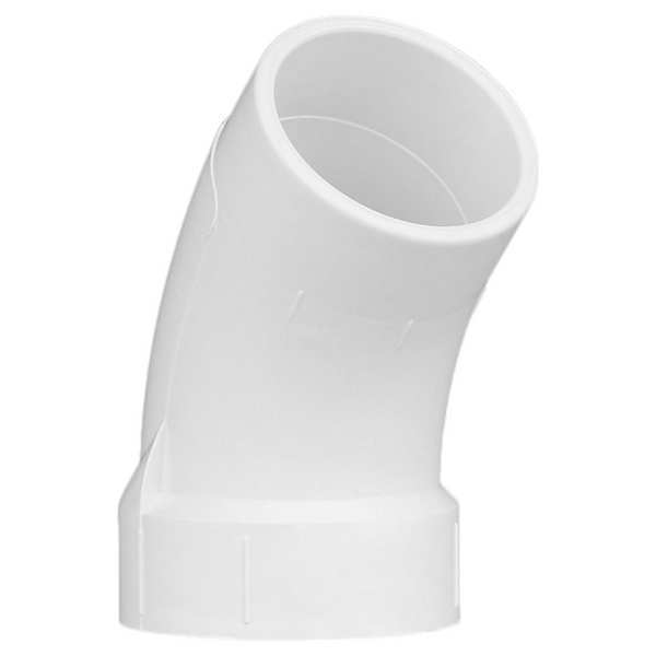 PVC Street Elbow, 45 Degrees, Hub x Spigot, 2 in Pipe Size