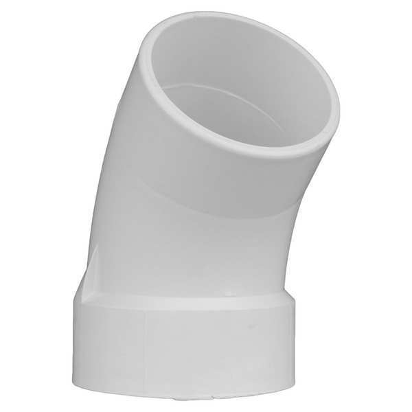 PVC Street Elbow, 45 Degrees, Hub x Spigot, 4 in Pipe Size