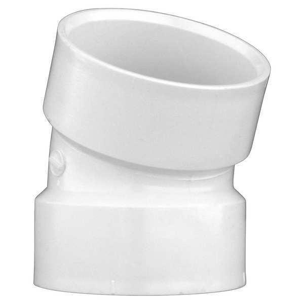 PVC 22-1/2 Degree Elbow, Hub, 3 in Pipe Size