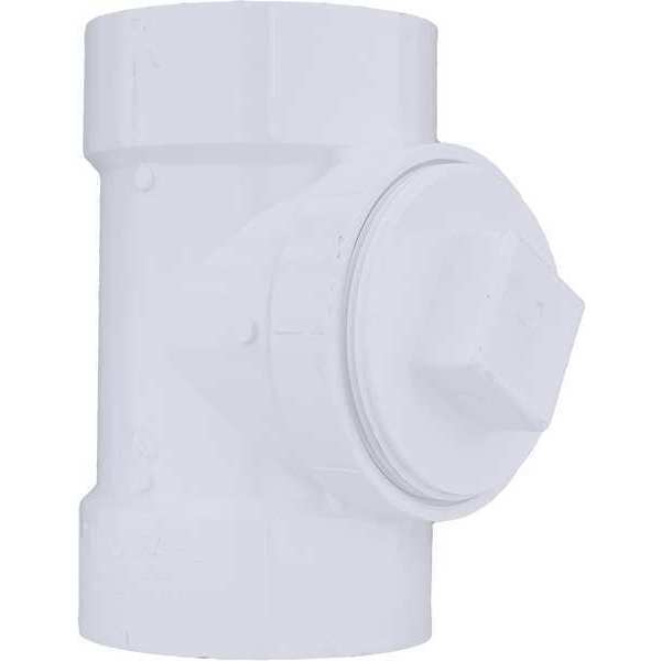 PVC Cleanout Tee with Plug, Hub x Hub x FNPT, 4 in Pipe Size