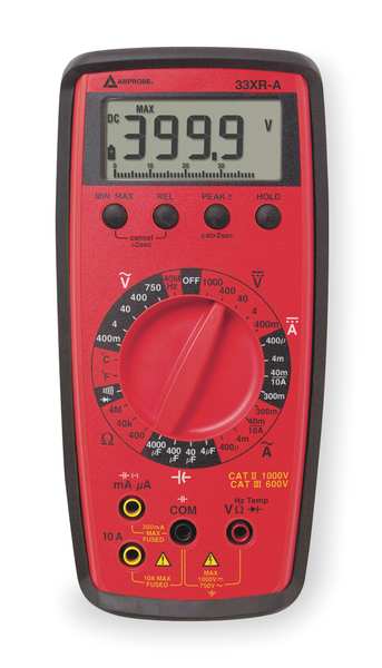 Digital Multimeter, 750 Max. AC Volts, 1,000 Max. DC Volts, 10 Max. AC Amps, 10 Max. DC Amps