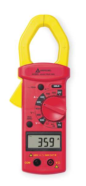 Clamp Meter, LCD, 600 A, 1.6 in (41 mm) Jaw Capacity, Cat III 300V Safety Rating