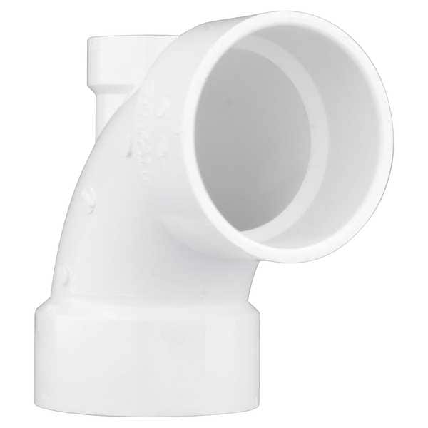 PVC 90 Degree Low Heel Inlet Elbow, Hub, 3 in x 3 in x 1 1/2 in Pipe Size