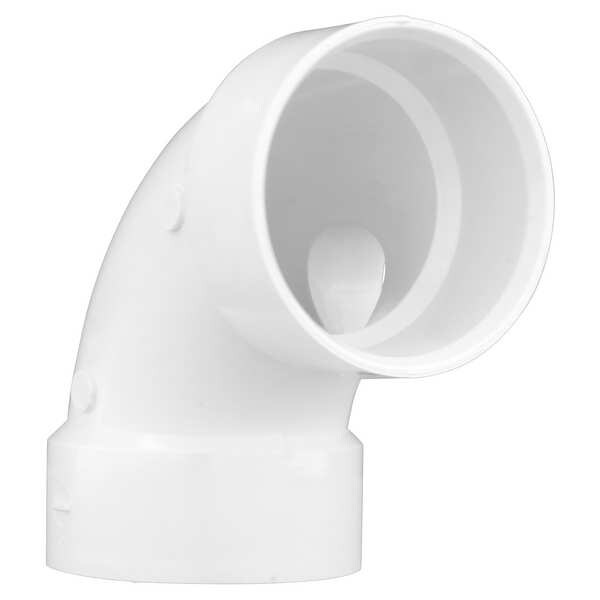 PVC 90 Degree Side Inlet Elbow, Hub, 3 in x 3 in x 1 1/2 in Pipe Size