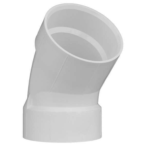 PVC Elbow, 45 Degrees, Hub, 4 in Pipe Size