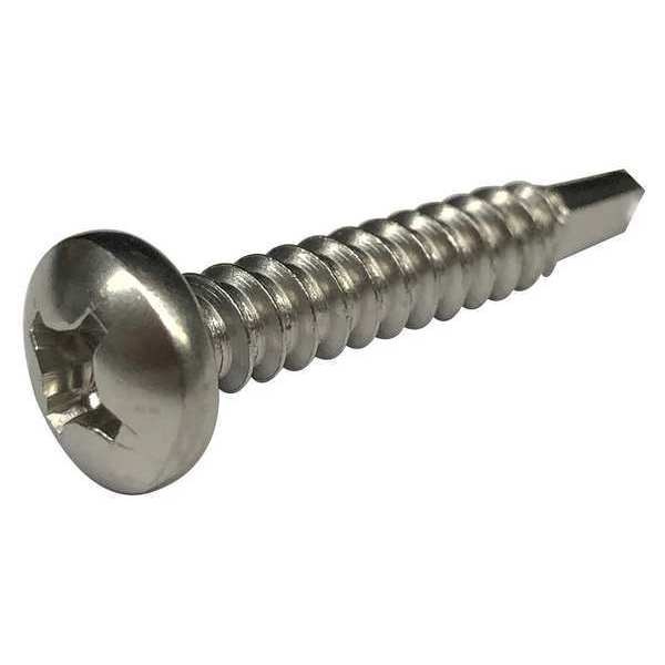 Thread Cutting Screw, #10 x 1/2 in, Plain Stainless Steel Pan Head Phillips Drive, 100 PK