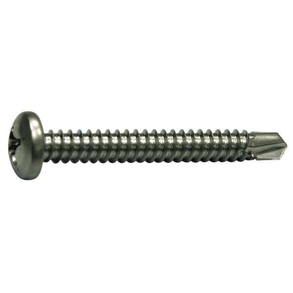 Self-Drilling Screw, #6 x 3/4 in, Plain 410 Stainless Steel Pan Head Phillips Drive, 100 PK