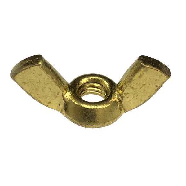 Wing Nut, #10-32, Brass, Plain, 0.469 in Ht, 29/32 in Max Wing Span, 50 PK