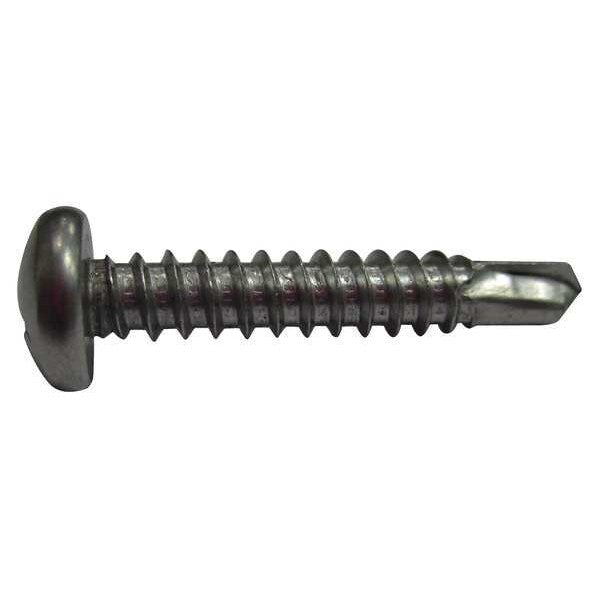 Self-Drilling Screw, #8 x 3/4 in, Plain 410 Stainless Steel Pan Head Phillips Drive, 100 PK