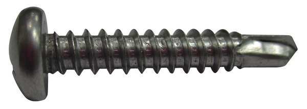 Self-Drilling Screw, #8 x 1/2 in, Plain 410 Stainless Steel Pan Head Phillips Drive, 100 PK