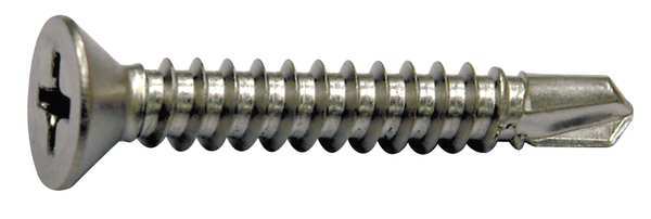 Self-Drilling Screw, #10 x 1-1/4 in, Plain 410 Stainless Steel Flat Head Phillips Drive, 50 PK