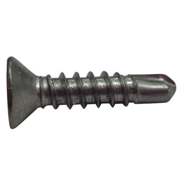 Self-Drilling Screw, #6 x 1 in, Plain 410 Stainless Steel Flat Head Phillips Drive, 100 PK