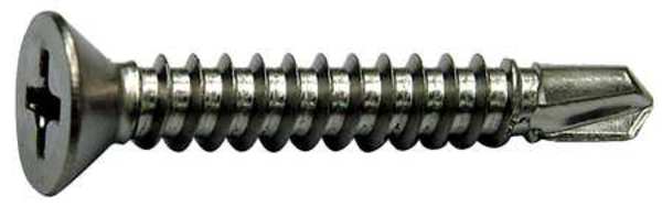 Self-Drilling Screw, #10 x 1-1/4 in, Plain 410 Stainless Steel Flat Head Phillips Drive, 50 PK