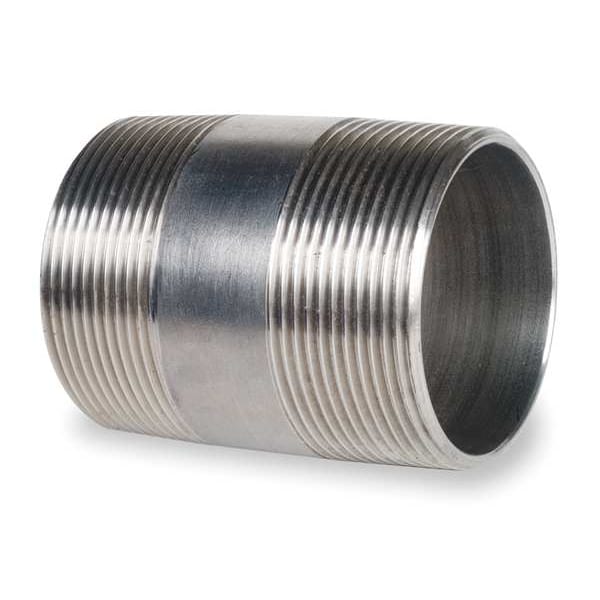 304 Stainless Steel Nipple, 1 in Nominal Pipe Size, 3 in Overall Long, Threaded on Both Ends, Welded