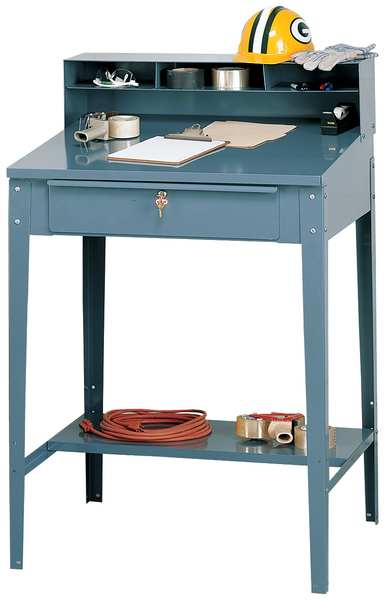 Stationary Shop Desk, 1 Drawer, Gray, 34 1/2 inW x 30 in D x 53 in H