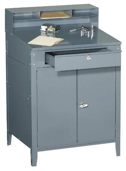 Stationary Shop Desk, 1 Drawer, Gray, 34 1/2 inW x 30 in D x 53 in H