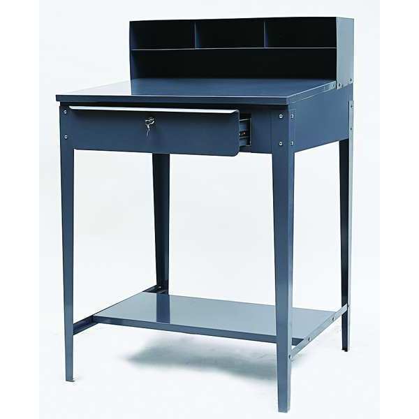 Stationary Shop Desk, 1 Drawer, Gray, 34 1/2 inW x 30 in D x 53 in H