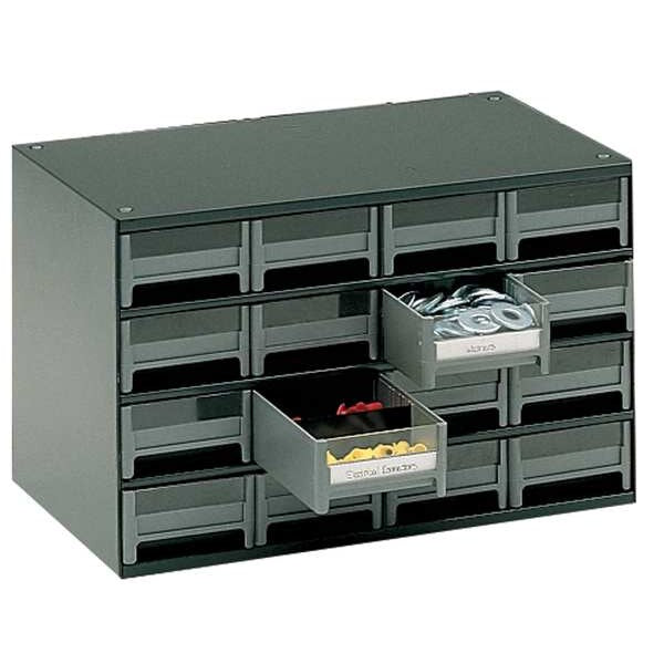Drawer Bin Cabinet with 16 Drawers, Steel, Polystyrene, 17 in W x 11 in H x 11 in D