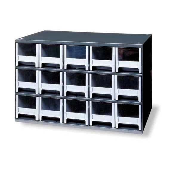 Drawer Bin Cabinet with 15 Drawers, Steel, Polystyrene, 17 in W x 11 in H x 11 in D