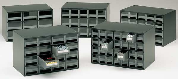 Drawer Bin Cabinet with 28 Drawers, Steel, Polystyrene, 17 in W x 11 in H x 11 in D