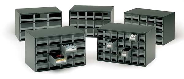 Drawer Bin Cabinet with 9 Drawers, Steel, Polystyrene, 17 in W x 11 in H x 11 in D