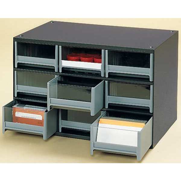 Drawer Bin Cabinet with 9 Drawers, Steel, Polystyrene, 17 in W x 11 in H x 11 in D