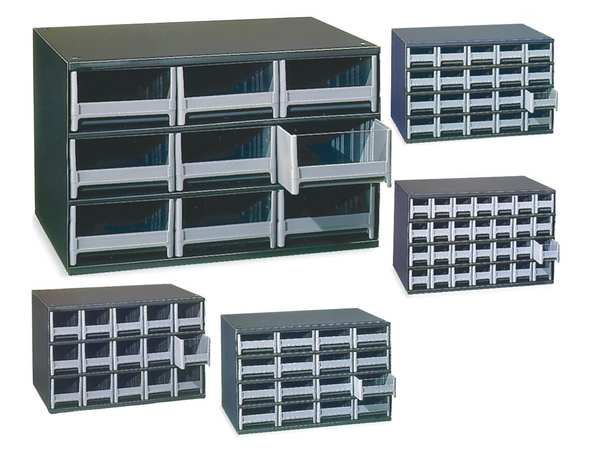 Drawer Bin Cabinet with 9 Drawers, Steel, Polystyrene, 17 in W x 11 in H x 11 in D