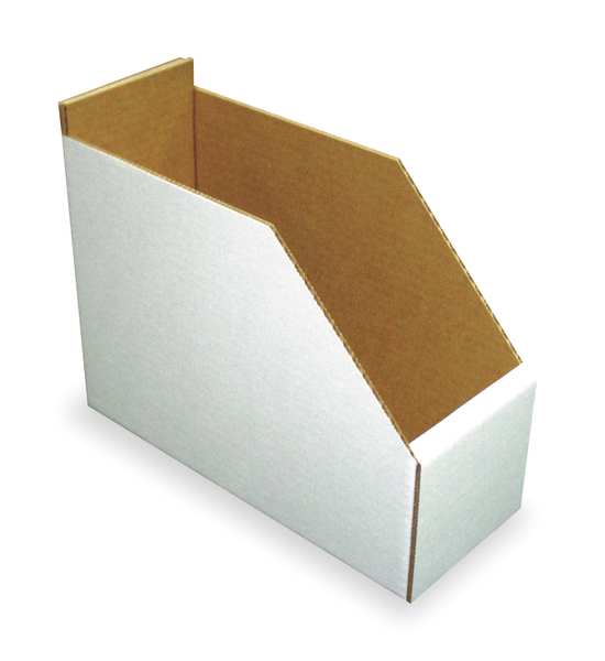 Corrugated Shelf Bin, White, Cardboard, 11 in L x 6 1/4 in W x 8 1/2 in H