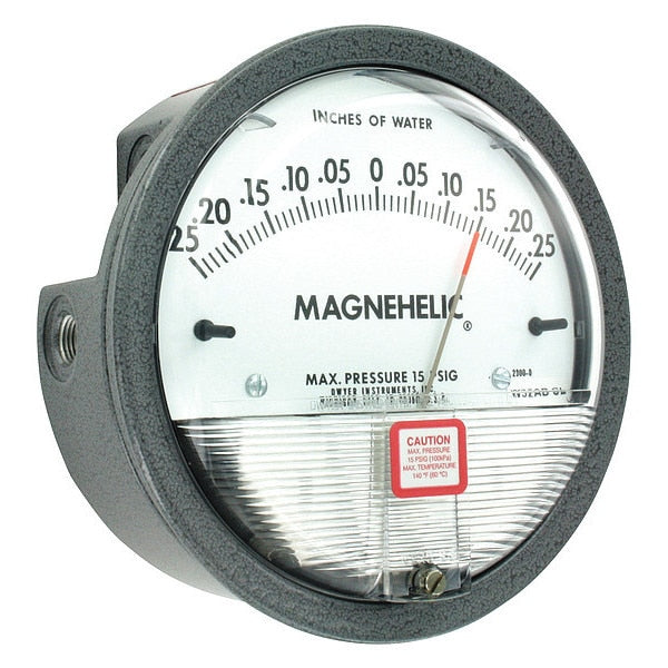 Dwyer Magnehelic Pressure Gauge, 0.25In to 0 to 0.25In H2O
