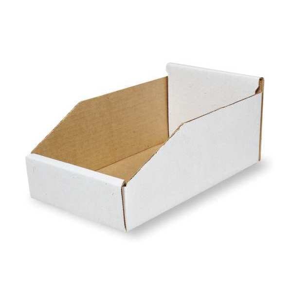 Corrugated Shelf Bin, White, Cardboard, 11 in L x 10 1/4 in W x 4 3/4 in H