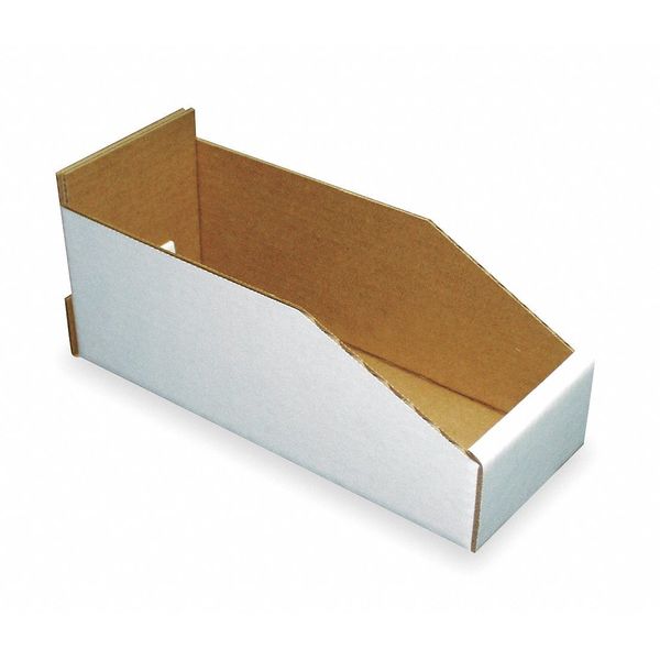 Corrugated Shelf Bin, White, Cardboard, 11 in L x 4 1/4 in W x 4 3/4 in H