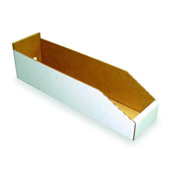 Corrugated Shelf Bin, White, Cardboard, 17 in L x 6 1/4 in W x 4 3/4 in H
