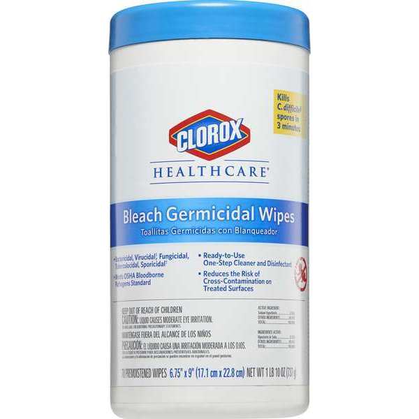 Germicidal Disinfecting Wipes, White, Canister, Hard, Non Porous Surfaces, 70 Wipes, Unscented