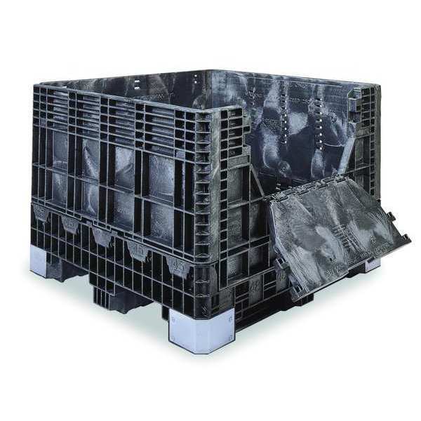 Black Collapsible Bulk Container, Plastic, 28.3 cu ft Volume Capacity