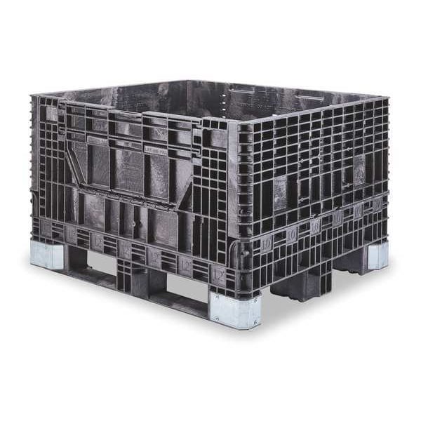 Black Collapsible Bulk Container, Plastic, 24.3 cu ft Volume Capacity